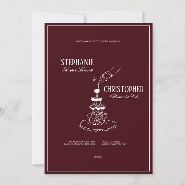 Modern Retro Burgundy Wedding Invitation (Front)