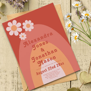 Modern Retro Burnt Orange Floral Arch Fall Wedding Invitation Postcard