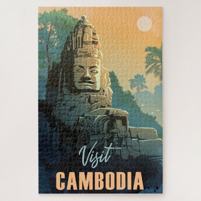 Modern Retro Cambodian Travel Jigsaw Puzzle (Vertical)