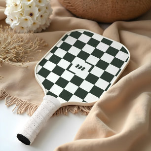 Modern Retro Chequered Pattern Custom Monogram Pickleball Paddle