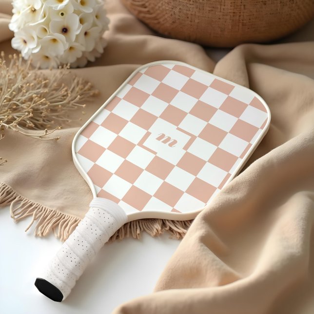 Modern Retro Chequered Pattern Custom Monogram Pickleball Paddle (Modern Retro Chequered Pattern Custom Monogram Pickleball Paddle)
