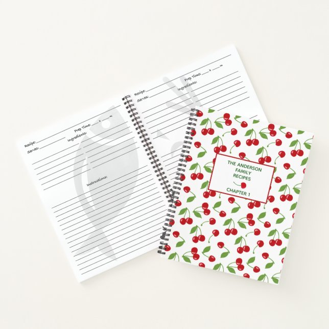 Modern Retro Cherries Pattern Family Recipe Book (Inside)