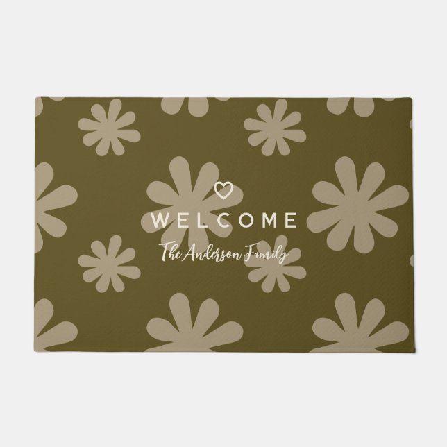 Modern Retro Chic Daisy Flowers Welcome Doormat (Front)
