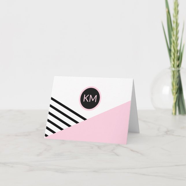 Modern Retro Chic Monogram Logo Note Card (Front)