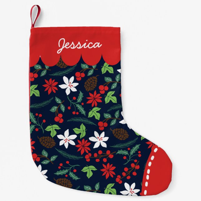 Modern Retro Chic Pattern Holidays Personalised Small Christmas Stocking (Front)
