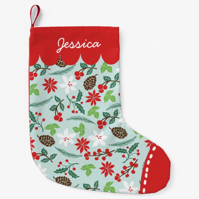 Modern Retro Chic Pattern Holidays Personalised Small Christmas Stocking (Front)