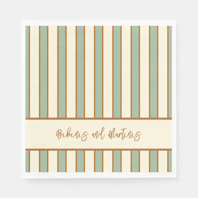Modern Retro Chilli Lime Stripe Napkin (Front)
