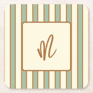 Modern Retro Chilli Lime Stripe Square Paper Coaster