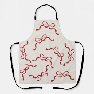 Modern Retro Christmas Red Bows Holiday Apron