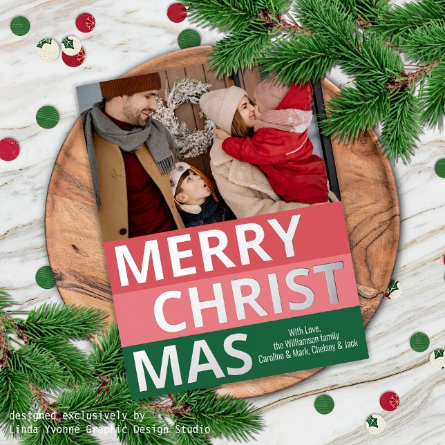 Modern Retro Classy Bold Stripe Blocks Silver Foil Holiday Postcard (Creator Uploaded)