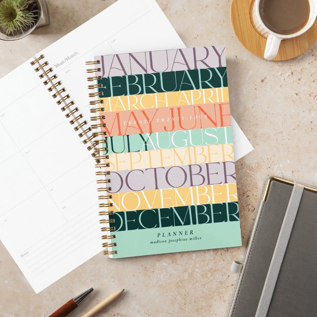 Modern Retro Colorblock Horizontal Stripe Monthly Planner (Modern Retro Colorblock Horizontal Stripe Monthly Planner)