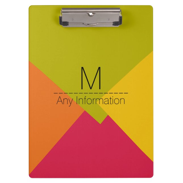 Modern Retro Colour Geometric Pattern Monogram #2 Clipboard (Front)