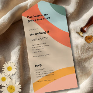 Modern Retro Colourful Groovy Wedding All In One Invitation