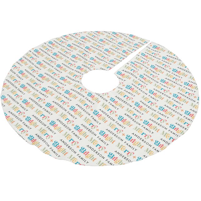 Modern Retro Colourful Merry and Bright Family Brushed Polyester Tree Skirt (Angled)
