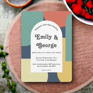 Modern Retro Colourful Stylish Abstract Art Weddin Invitation