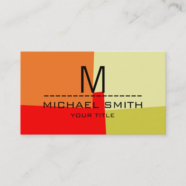 Modern Retro Colours Monogram #13 Business Card (Front)