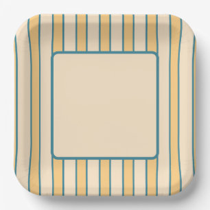 Modern Retro Coral and Green Stripe Paper Plate