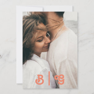Modern Retro   Coral Casual Photo Monogram Invitation
