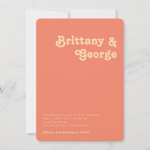 Modern Retro Coral Casual Rounded Edges Wedding Invitation
