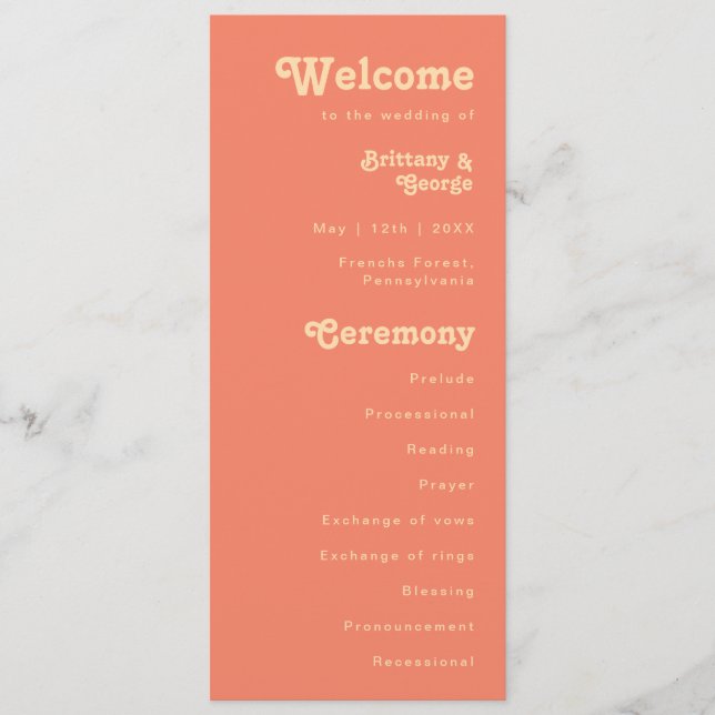 Modern Retro | Coral Cream Wedding Program Programme (Front)