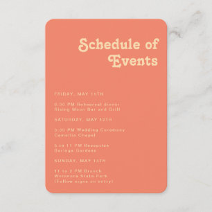 Modern Retro Coral Schedule of Events Rounded Edge Enclosure Card