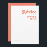 Modern Retro | Coral Wedding Advice Card<br><div class="desc">This modern retro | coral wedding advice card is perfect for your simple vintage, colourful tropical boho summer wedding. Its unique bohemian mid-century font gives this design a classic minimalist groovy hippie vibe. If you're looking for a design that features bright, bold colours for your creative 70's beach wedding, then...</div>