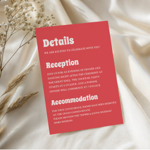 Modern Retro Coral Wedding Details Enclosure Card