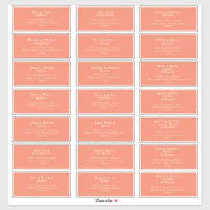 Modern Retro   Coral Wedding Guest Address Sticker