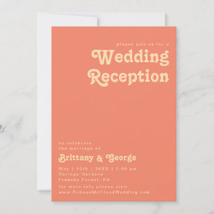 Modern Retro Coral Wedding Reception Invitation