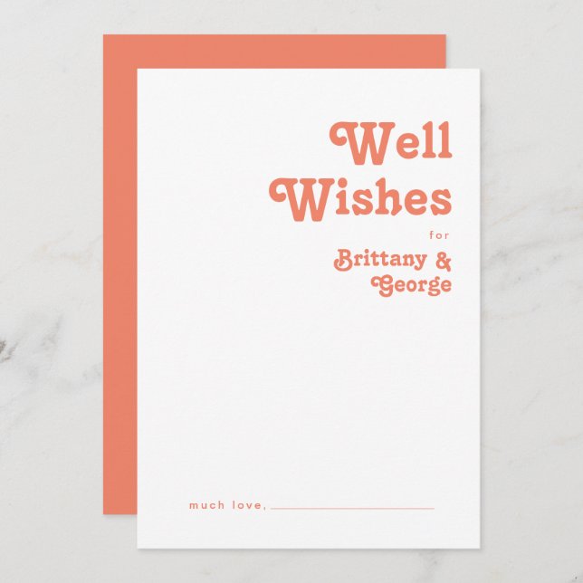 Modern Retro | Coral Wedding Well Wishes Card (Front/Back)