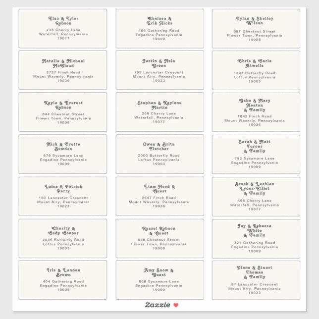 Modern Retro | Cream Wedding Guest Address Labels (Sheet)