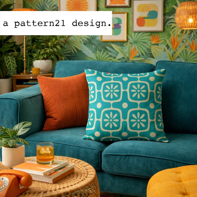modern retro cushion (modern retro patterned pillow in teal)