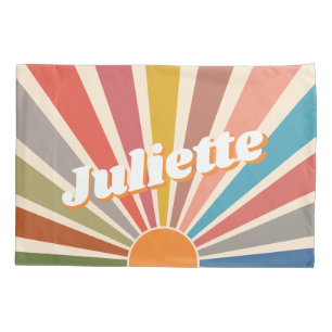 Modern Retro Custom Name Fun Vintage Rainbow Pillowcase