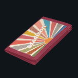 Modern Retro Custom Name Fun Vintage Rainbow Trifold Wallet<br><div class="desc">Introducing the Custom Name wallet with a Modern Retro Fun Vintage Rainbow Sun Burst Illustration. This wallet is a unique and personalised piece that features a vibrant and colourful sunburst design, reminiscent of the retro aesthetic of the 60s and 70s. The groovy rainbow-coloured sunburst illustration on this wallet is eye-catching...</div>
