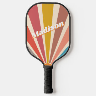 Modern Retro Custom Name Fun Vintage Sunburst Pickleball Paddle