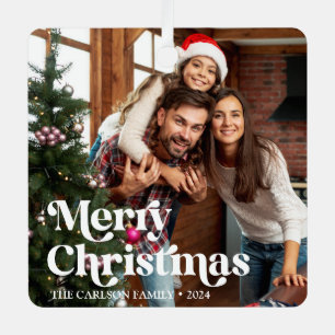 Modern Retro Custom Photo Merry Christmas Metal Tree Decoration