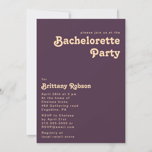 Modern Retro | Dark Purple Bachelorette Party Invitation (Front)
