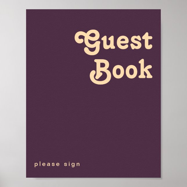 Modern Retro | Dark Purple Guest Book Sign (Front)
