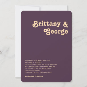 Modern Retro Dark Purple Rounded Corner Wedding Invitation