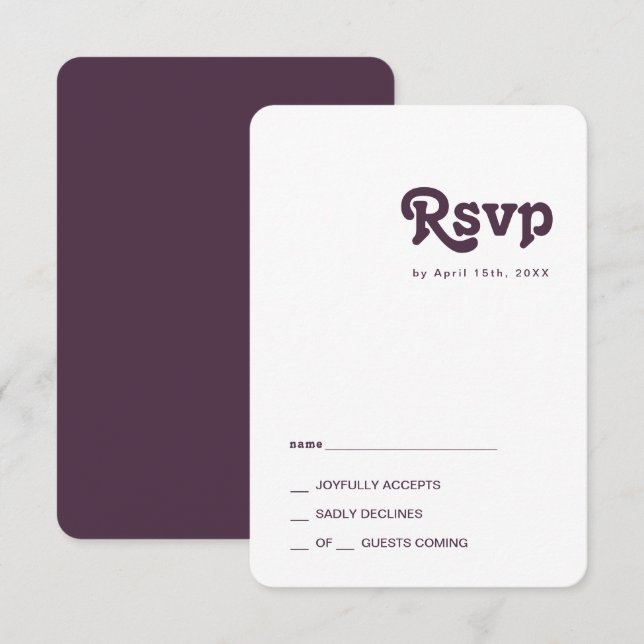Modern Retro | Dark Purple Rounded Edges RSVP Card (Front/Back)