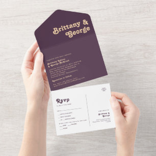 Modern Retro   Dark Purple Seal and Send All In One Invitation