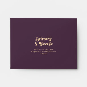 Modern Retro Dark Purple Self Addressed RSVP Envelope