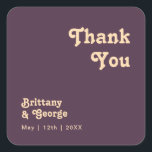 Modern Retro | Dark Purple Thank You Wedding Favou Square Sticker<br><div class="desc">This modern retro | dark purple thank you wedding favour square sticker is perfect for your simple vintage, colourful tropical boho summer wedding. Its unique bohemian mid-century font gives this design a classic minimalist groovy hippie vibe. If you're looking for a design that features bright, bold colours for your creative...</div>
