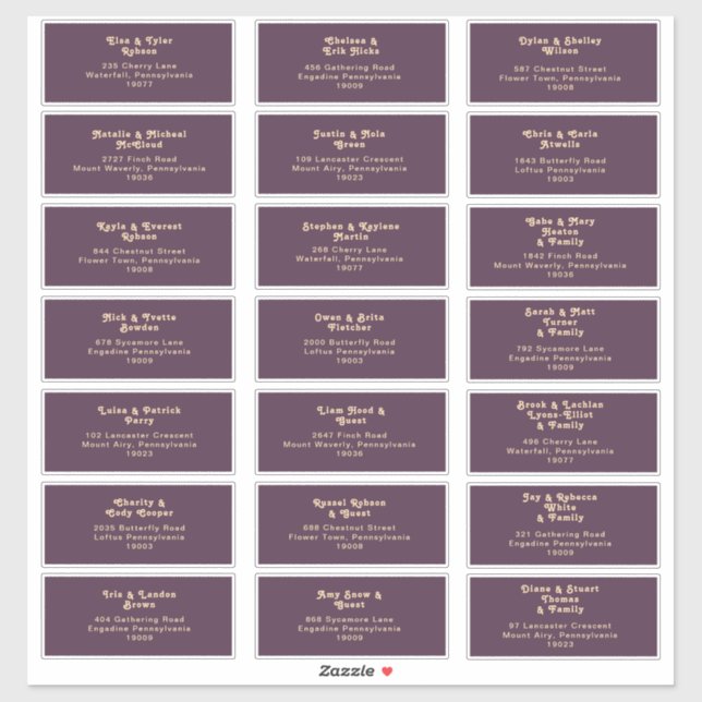 Modern Retro | Dark Purple Wedding Guest Address (Sheet)