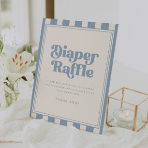Modern Retro Diaper Raffle Blue Stripe Baby Shower Pedestal Sign