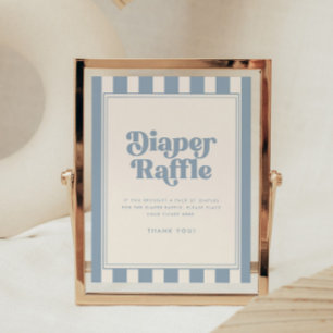 Modern Retro Diaper Raffle Blue Stripe Baby Shower Poster