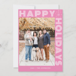 Modern Retro Elegant One Photo Custom Pink Holiday Card