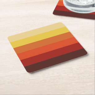 Modern retro fall autumn colours gradient stripes square paper coaster