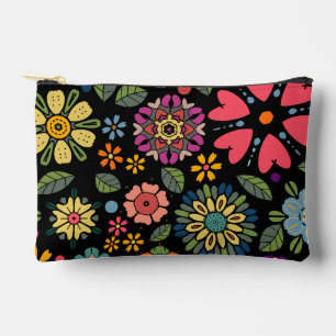 Modern Retro Floral Drawing Seamless Pattern Art Accessory Pouch