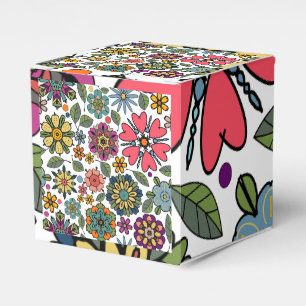 Modern Retro Floral Drawing Seamless Pattern Art Favour Box